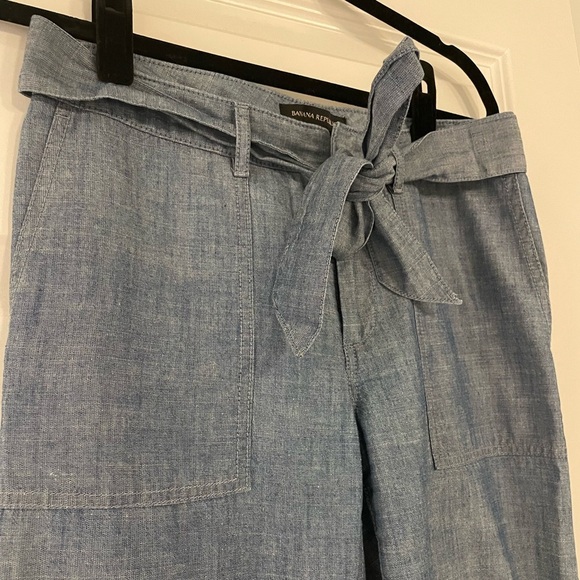 Banana Republic Chambray Cotton Blue Wide-Leg Pants with Tie, Size 0 - Picture 5 of 7